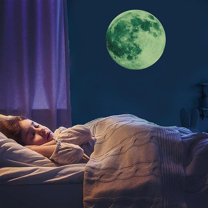 Glow in The Dark Moon Wall Decals, Ceiling Moon, Galaxy Stickers, Realistic Starry Night (Green)