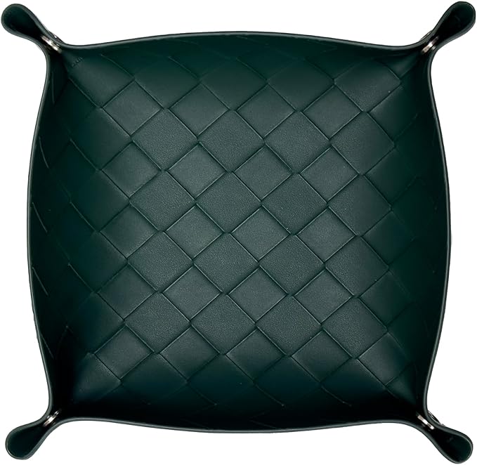 UnionBasic Small Valet Tray, Jewelry Tray for Rings Watches Earrings, Entryway Catchall Caddy for Coins Keys Change, Nightstand Bedside Valet Holder, Trays for Electronic Gadgets, Woven Vintage Green