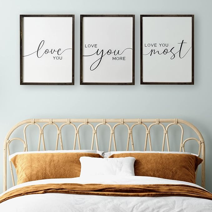 Set of 3 Love You More Sign I Love You Most Sign Wall Decor for bedroom room and living room (11x14 inches, Black)