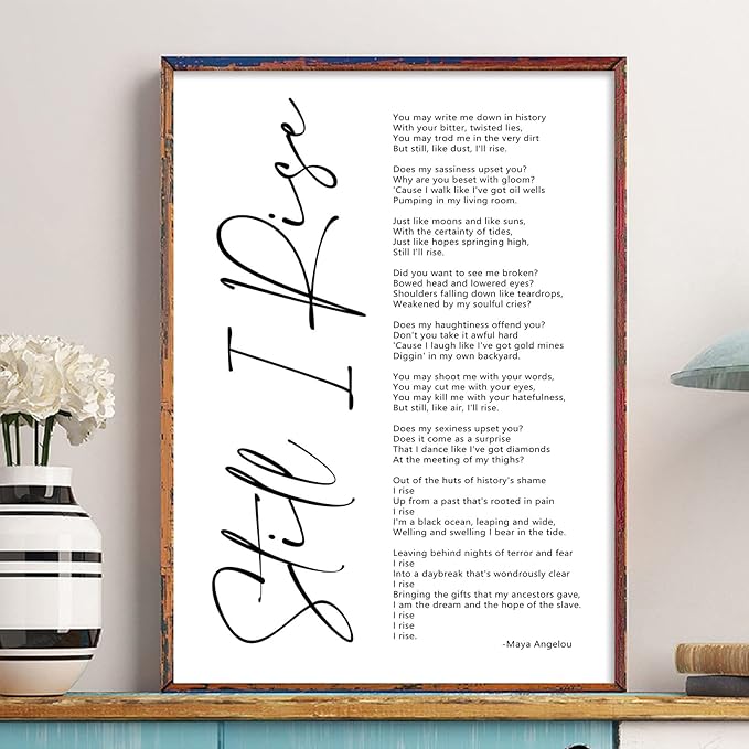 Maya Angelou Quotes Wall Art Canvas Still I Rise Poster Black Art Wall Decor Motivational Posters Inspirational Quotes Wall Art Black Woman Picture for Office Artwork Decor 16x24 Inch Unframed