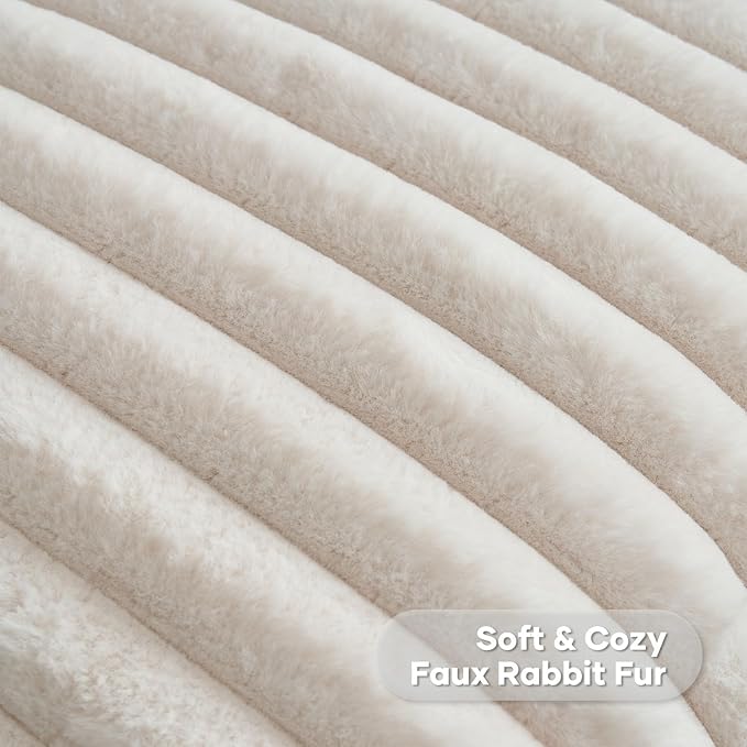 FUTEI Light Beige Decorative Throw Pillow Covers Set of 2, 28x28 Inch Soft Fluffy Faux Fur Plush Striped Euro Pillow Shams, Modern Home Decor for Couch Bed Living Room