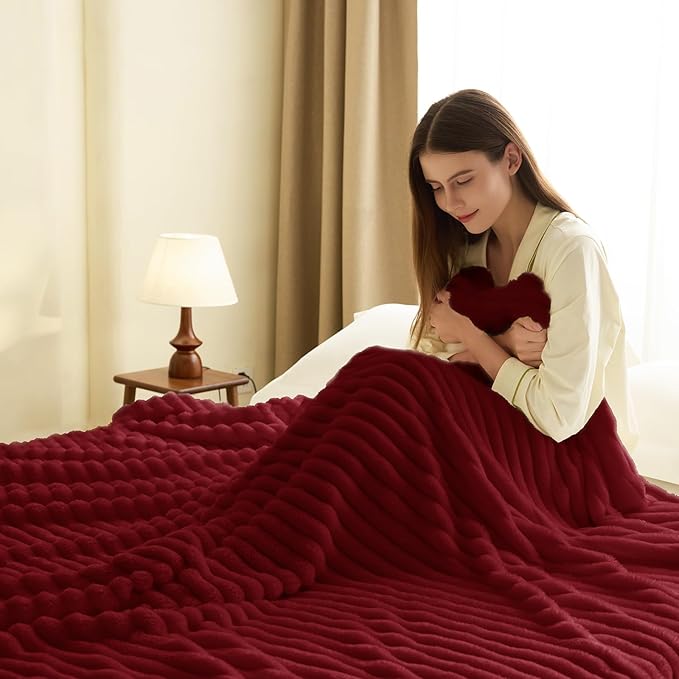 Soft Deep Red Twin Blanket for Bed - Cozy Fleece Blanket for Women, Fluffy Lightweight Bed Blankets Graduation Birthday Gifts for Her Him, Spring Home School Dorm Decor, Deep Red, 60x80 Inches