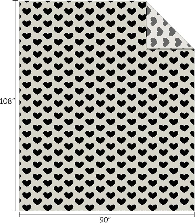 FY FIBER HOUSE Heart Flannel King Blanket Soft Cozy Blankets for Lover Gifts All Season Use, 90x108 Inches, Black White