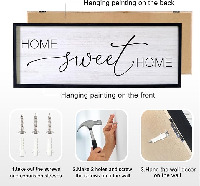 Home Sweet Home Decorative Rustic Sign & Plaque Framed Wall Art for Couples, 40''×15'' Vintage Farmhouse Wooden Horizontal Home Sweet Home Wall Decor Above Bed, Cottagecore Wedding Gift