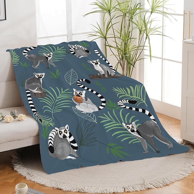 Lemur Blanket for Girls Women Boys Men Adults Kids Soft Cozy Fleece Cute Lemur Throw Blankets Gifts Warm Flannel Plush Stuff Lightweight Decorative for Couch Bed Sofa 60"X50"