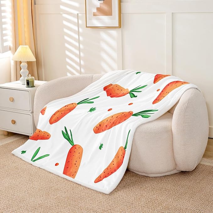 Carrot Sherpa Blanket 30"x40" Vegetables Fleece Bed Blanket Funny Food Theme Plush Blanket Throw for Kids Boys Girls Cartoon Pattern Fuzzy Blanket Child Bedroom Decor Sofa Decor Green Orange
