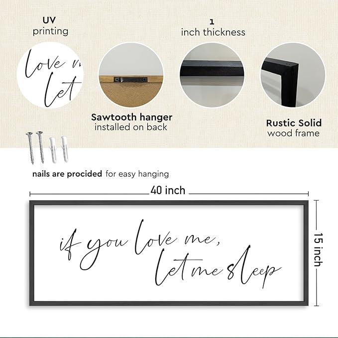 YWJKWLGS If You Love Me Let Me Sleep Sign Wall Art 40"×15" Funny Bedroom Decor Above Bed for Sleep Lovers Humorous Rustic Wooden Plaque for Her/Him (Black)