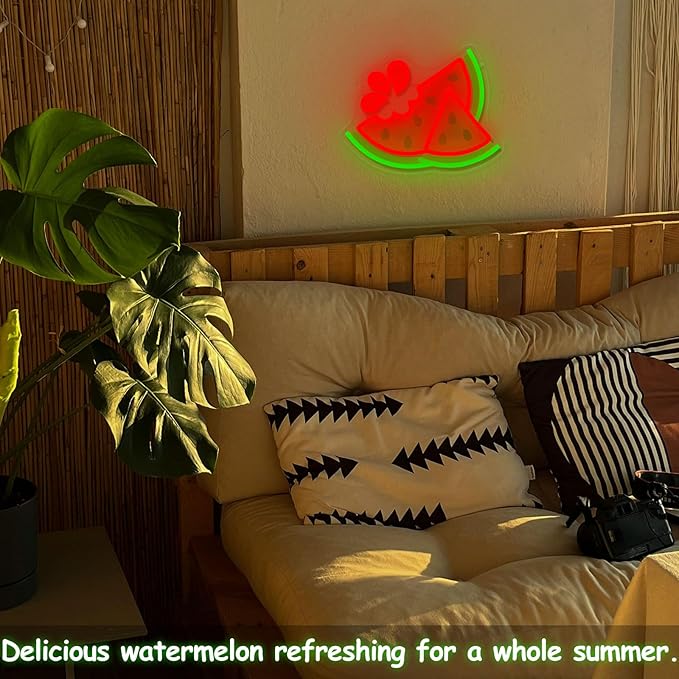 Ecluloriven Watermelon Neon Sign for Wall Decor, UV Print Summer Watermelon Neon Lights, Vibrant Fruit Themed Neons LED Signs for Kids Room, Bedroom, Restaurant, Bar, Club, Fruit Shop, Birthday Party