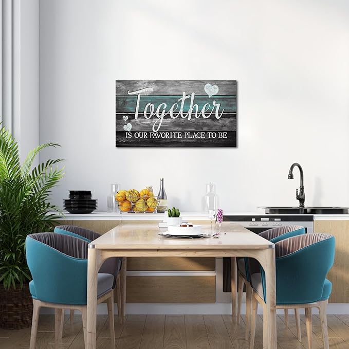 SkenoArt Family Inspirational Quotes Painting Canvas Wall Art Rustic Together is Our Favorite Place to Be Signs Bathroom Bedroom Wall Decor Easy to Hang 20"x36"