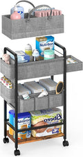 2In1 Baby Diaper Caddy & 4-Tier Rolling Diaper Cart, Diaper Caddy Organizer Cart with Dividers & Drawer, Mobile Metal Bedside Cart for Nursery Essentials Storage, Large Capacity