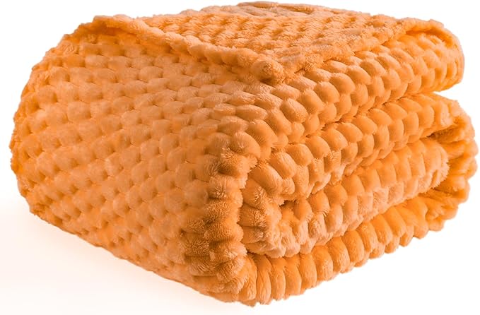 Bnuitland Light Orange Flannel Throw Twin Size Blanket (60X80 inches), 300 GSM Fleece Cozy Warm Soft Home Decor Lightweight Bed Blanket for Adults, Suitable for All Seasons.
