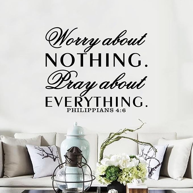 Inspirational Wall Decals, Prayer Wall Stickers, Quotes Kitchen Bathroom Bedroom Living Room Motivational Bible Verse Home Vinyl Art Wall Decor, Worry About Nothing Pray About Everything 30"X25"