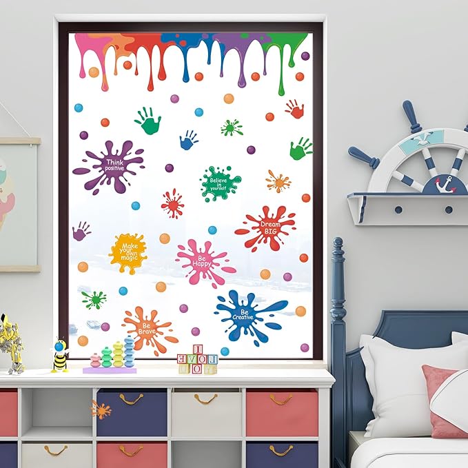 HLNIUC Large Size Inspirational Wall Decals 46PCS Positive Affirmation Ink Splatter Splotches Wall Sticker Growth Mindset Wall Decal Motivational Saying Peel and Stick Wall Stickers for Kid Playroom