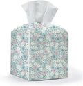 Tissue Box Cover, Tissue Box Holder, Square with Belt Bottom, PU Leather Decorative Organizer for Desk, Tabletop, Countertop Bathroom, Toilet Car, Office, Dresser Bedroom, Aesthetic Flower Decor