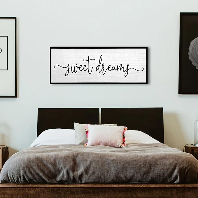 Sweet Dreams Wall Decor Above Bed Sign 32''×12'' Large Wood Framed Master Bedroom Guest Room Sweet Dreams Signs Farmhouse Rustic Wall Art Decoration (Black)