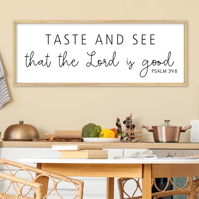 Oh Taste And See That The Lord Is Good Wall Decor 32"×12" Psalm 34:8 Bible Verse Scripture Sign Large Christian Dining Room Wall Hanging Art (Wood)