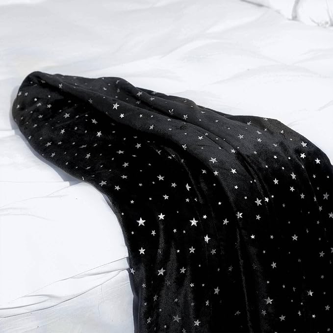 NANPIPER Fleece Blankets,Soft Fuzzy Star Foil Print Blanket,Luxury Cozy Microfiber Twin Size,65"x 80" Black