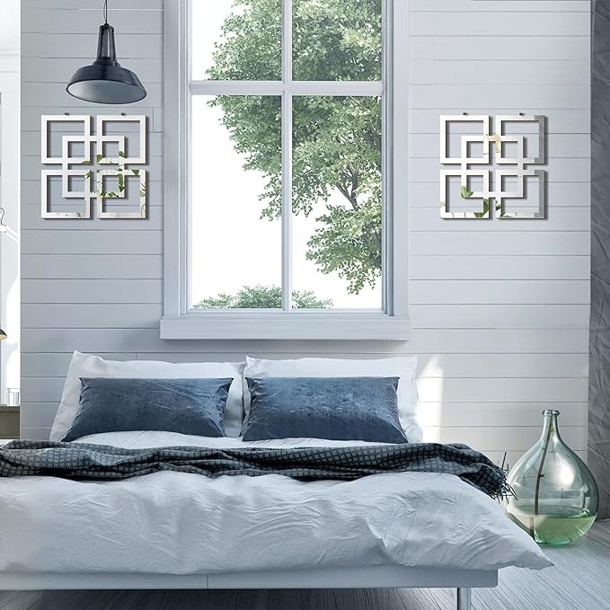 Weysat Wall Mount Home Mirror, 2 Pieces Silver Square Decorative Mirror for Bedroom, Living Room, Bathroom, 11.8 x 11.8 inches