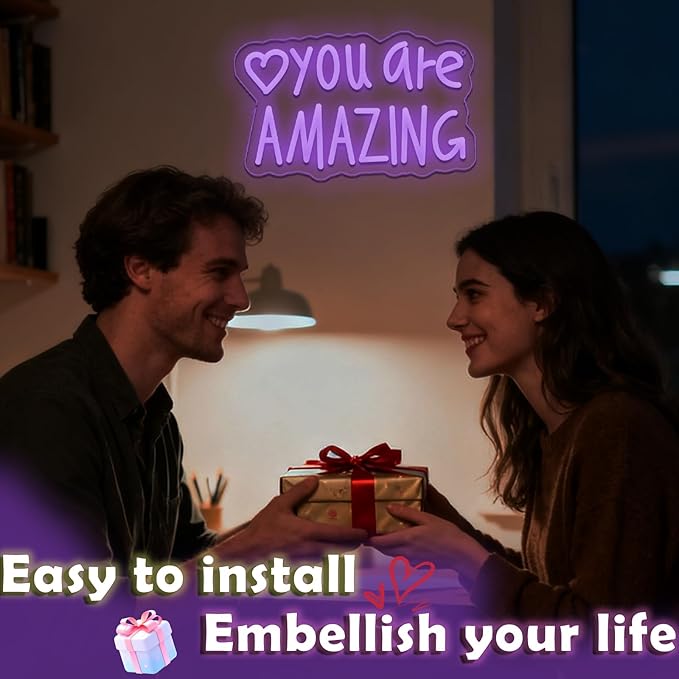 You Are Amazing Neon Sign Wall Decor for Bedroom Class Room Bar Pub Club Nursery Hanging,Dimmable USB Pink Led Light for Wedding Birthday Party Women Christmas Gifts
