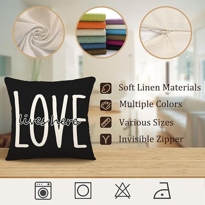 YCOLL Farmhouse Pillow Covers 20x20 Set of 4 Throw Pillow Covers Rustic Linen Decorative Pillows Square Cushion Covers for Couch Sofa Bedroom Home Decor