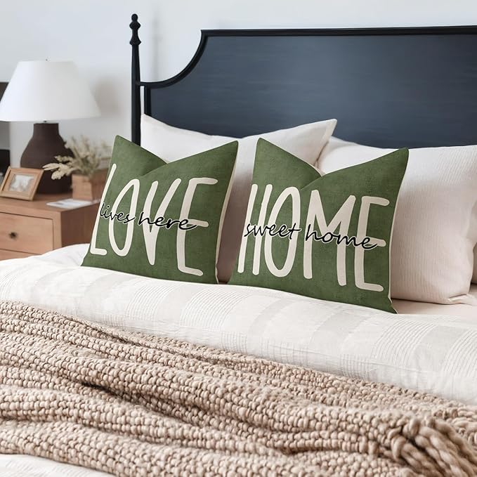 YCOLL Farmhouse Pillow Covers 18x18 Set of 4 Throw Pillow Covers Rustic Linen Decorative Pillows Square Cushion Covers for Couch Sofa Bedroom Home Decor
