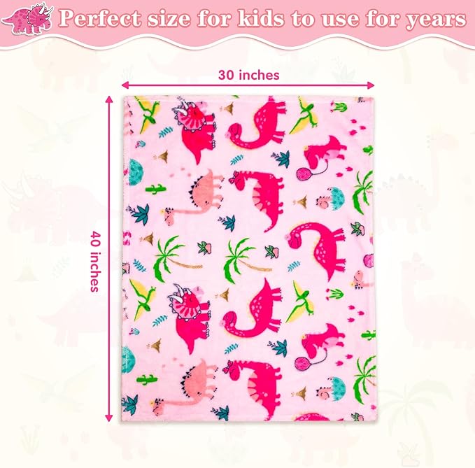 Lukeight Pink Dinosaur Toddler Blanket for Girls and Boys, Plush and Thick Girls Blanket Birthday Gifts for Toddler and Baby (Dinosaur, 30x40 Inches)