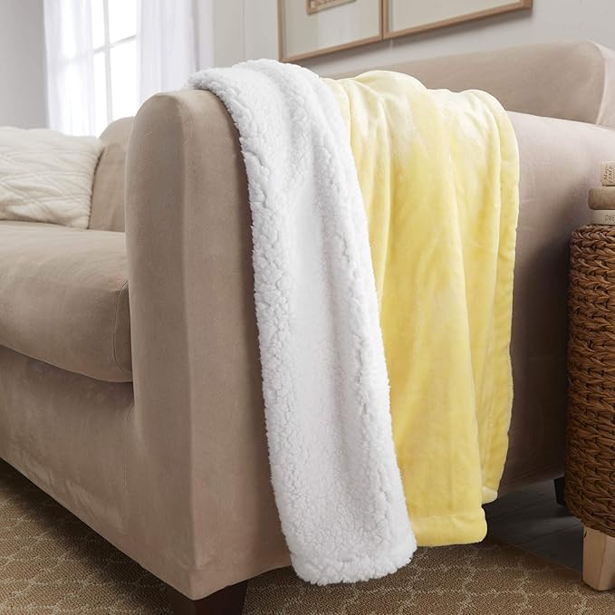 Genteele Sherpa Throw Blanket Super Soft Reversible Ultra Luxurious Plush Blanket, 40 x 50 inches, Yellow/White