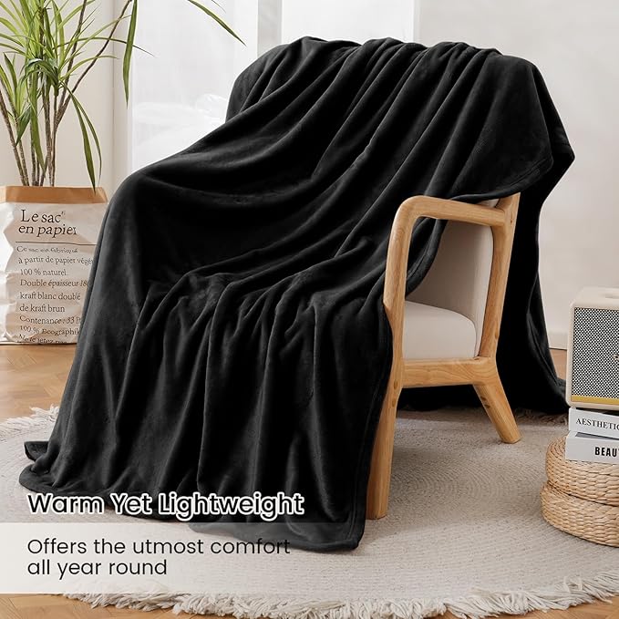 Twin Blanket for Bed, Flannel Fleece Blankets Warm Plush Cozy Blankets for Women, Fuzzy Soft Blanket for Sofa, Couch, Travel, Camping, 60" X 80", Black