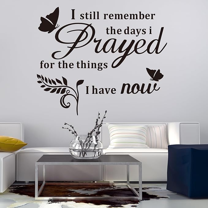 Inspirational Family Quotes Wall Stickers: Home Vinyl Art Wall Decals for Living Room Kitchen - I Still Remember The Days I Prayed 18" X 15"