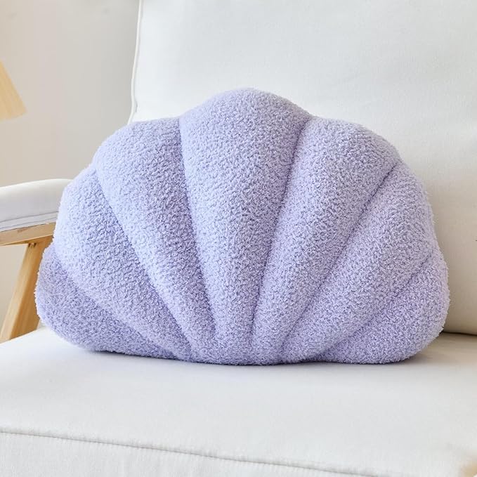 Lfsaaj Seashell Throw Pillows, Shell Shaped Throw Pillows, 18 Inch Soft Home Decorative Pillow Plush Cushion for Bed Couch Living Sofa Room Decor Accent Throw Pillow (Lavender 18Inch)