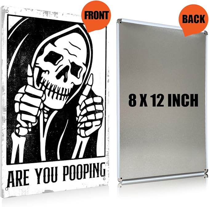 Funny Gothic Bathroom Home Decor Metal Tin Sign: Funny "Are You Pooping?" Bathroom Wall Art Decor Sign for Skull Lovers 8 X 12 Inch