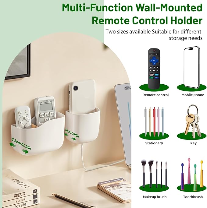 Wall Mount Remote Control Holder, Adhesive Phone Charging Holder, Universal TV Remote Organizer, Controller Storage Organizer Box with Adjustable Divider for Phone,Room, Bedside, Office (S*2+L*2)
