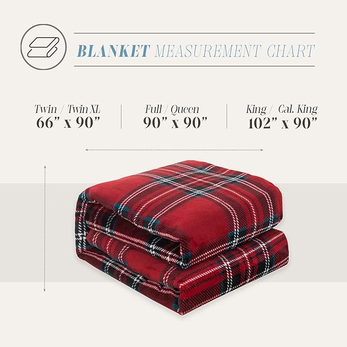 Elegant Comfort Luxury Velvety Feel Blanket, All-Season Lightweight Blanket, Ultra Plush, Soft, Cozy-Fuzzy Flannel Fleece for Couch, Sofa, Bed, Travel, Plaid Design, Twin/Twin XL, Burgundy