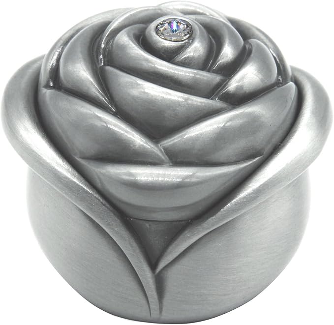 Vintage Rose Flower Style Antique Women Trinket Jewelry Gift Box Necklace Earrings Ring Storage Case, Sliver, Large