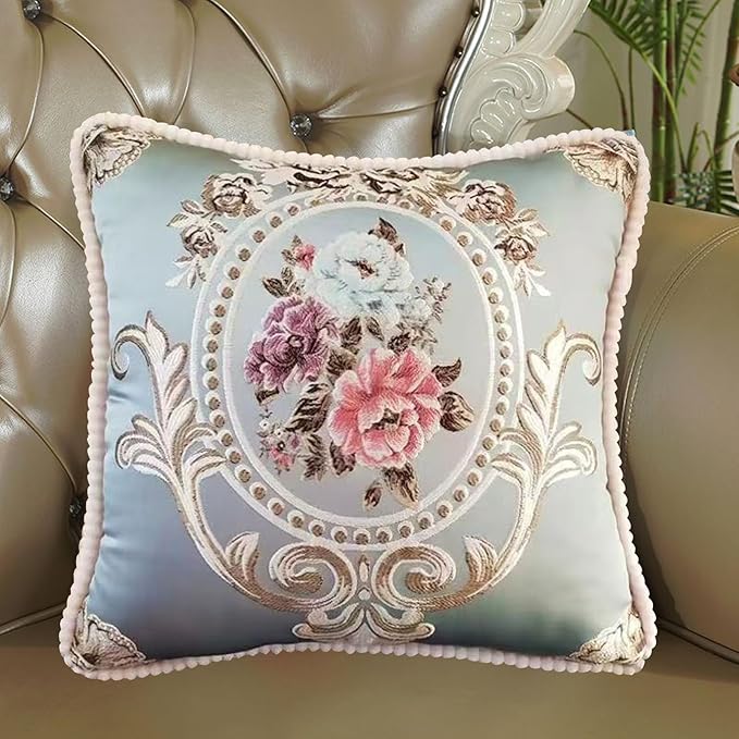 SZHELEJIAM Pillow Covers 18x18 inch,Set of 2 Jacquard Retro Embroidered Pillow Covers,Sofa Decorative Cushion Cover,for Sofa Bed Living Room Blue