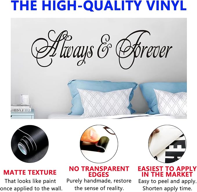 SEATUNE Bedroom Wall Stickers - Couple Romantic Love Quotes Bathroom Wall Decals - Motivational Positive Home Vinyl Art Wall Decor - Always & Forever 25"X7"