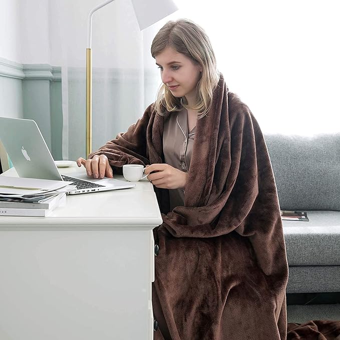 MOONLIGHT20015 Silk Touch Warm Fleece Throw Blankets - 400 GSM Throws for Sofa Fluffy Blanket Bed Throw for Bedroom, Couch, Travel (Coffee, King 108" x 90")