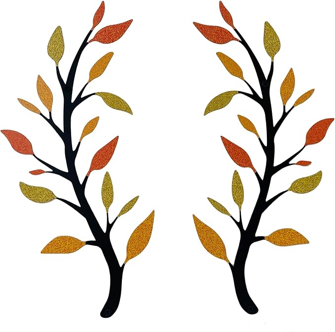 Yuzhuo 2 Pieces Metal Tree Leaf Wall Décor Branch Leaf Wall Art for Indoor Outdoor Garden Home Bedroom Living Room Decorations Iron Scroll Sculptures Above the Bed(Yellow Orange, S)