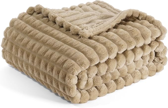 PHF Luxury Soft Fleece Throw XL Blanket, No Shed No Pilling, 380GSM Fluffy Cozy Throw Blankets for Couch Sofa, 50"x70", Lightweight Warm Bedding for Home Decor, Ideal Gift for Women, Khaki