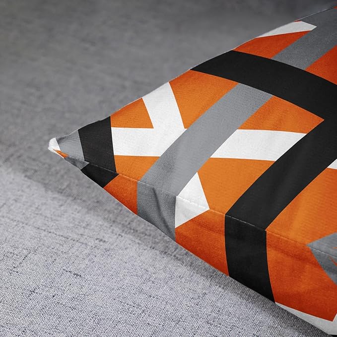 Emvency Set of 2 Throw Pillow Cover Orange Black Stripes Grey White Design Retro Decorative Pillow Case Striped Home Decor Square 18x18 Inch Cushion Pillowcase
