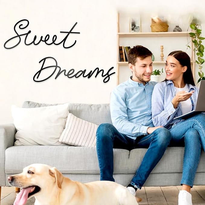 Sweet Dreams Wall Decor Metal Wall Art Large Modern Living Room Farmhouse Sign for Bedroom Black Metal Wall Art for Office and Home Wall Decor (Black, Farmhouse)
