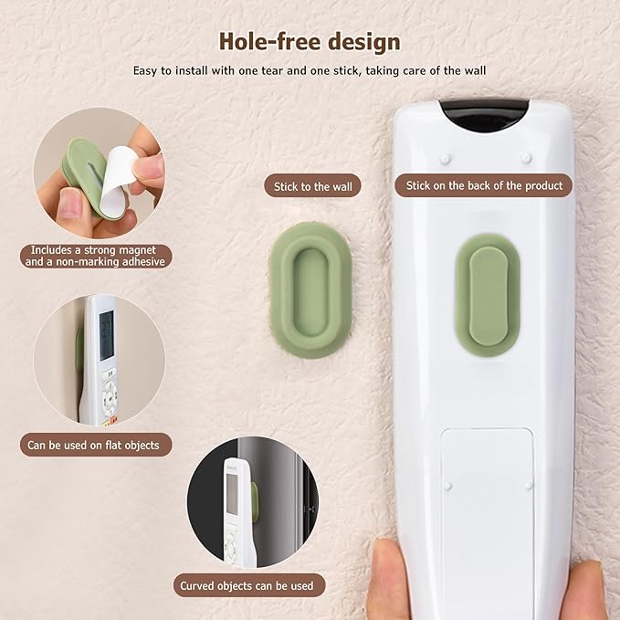 Magnetic Remote Control Holder Wall Mount - 4 Pcs No Drill Self-Adhesive Organizer for Air Conditioner & TV Remotes, Storage Caddy for Televisions Backside - Pink&Green