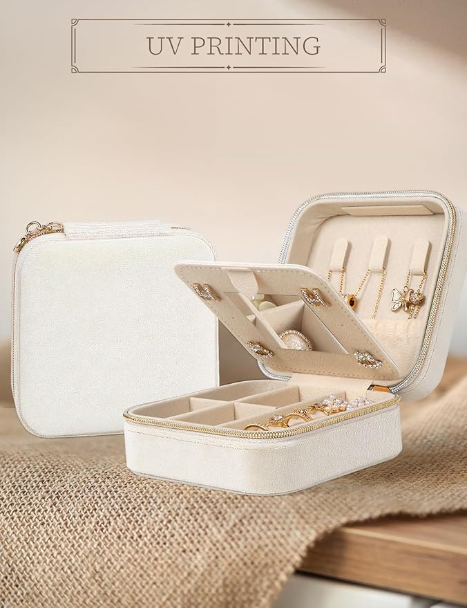 Plush Velvet Travel Jewelry Case Small Jewelry Box Jewelry Organizer Storage Case Portable Jewelry Travel Case for Girls Womens Earring, Necklace, Rings,Bracelets with Mirror