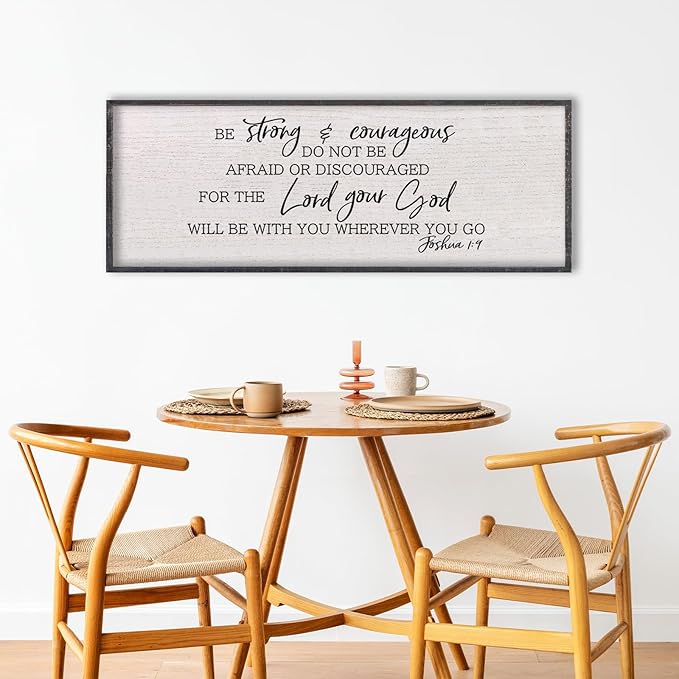 LuZhiQiang Christian Wall Decor Be Strong And Courageous Joshua 1:9 Bible Verse Sign 40"×15" Large Religious Scripture Prayer Faith Inspirational Quotes for Modern Living Room Hanging Art (Black)