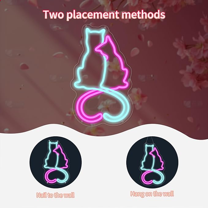 Two Cat Neon Signs for Wall Decor, Love Cat Neon Lights Signs for Room Decor, Cute Led Light Up Sign with USB Powered for Girls, Bedroom, Home Decoration