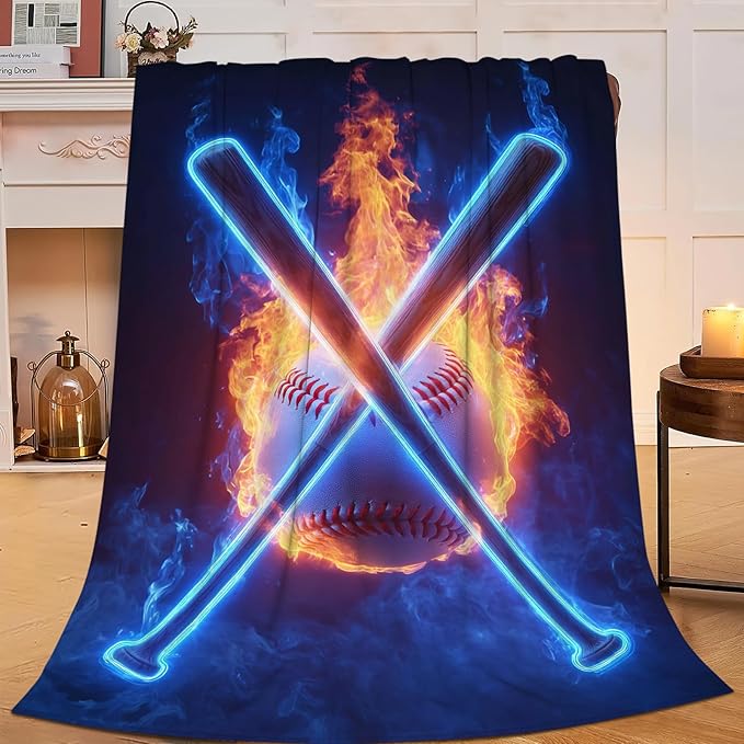 Baseball Blanket for Girls Women Boys Men Adults Kids Soft Cozy Fleece Sports Throw Blankets Gifts Warm Flannel Plush Lightweight Decor for Couch Bed Sofa 60"X50"