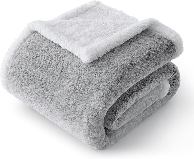 BEDELITE Sherpa Throw Blanket for Couch – Ultra Soft & Cozy Plush Blanket for Sofa, Bed & Room Decor, Thick Fluffy Throw Gifts for Women, Men, Mom, Dad, 50x60 inch, Light Grey