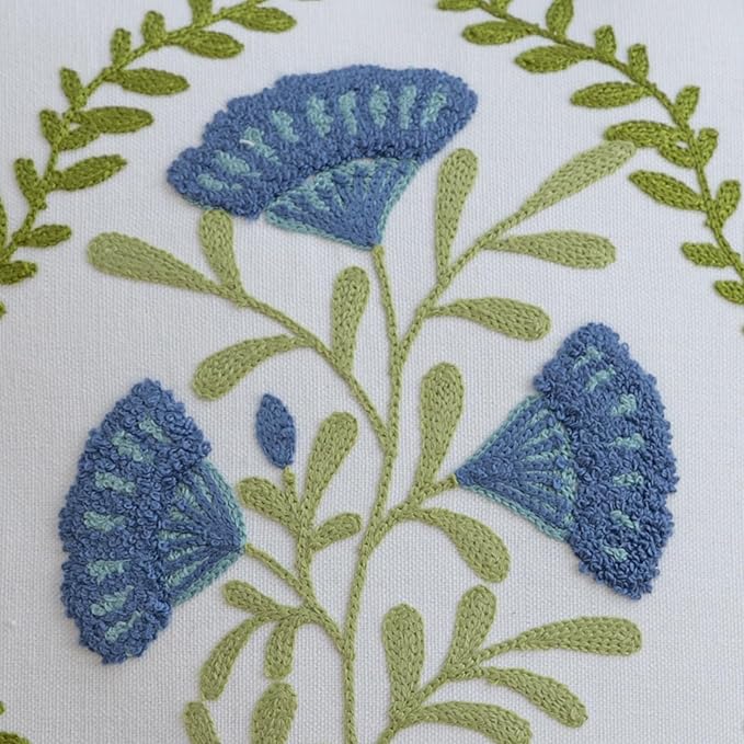 YIcabinet Pillow Covers Set of 2, Embroidered Blue Flower Pattern Throw Pillow Cover,Square Cotton Cushion,Pillow Case for Sofa Bedroom Couch,18"x18"