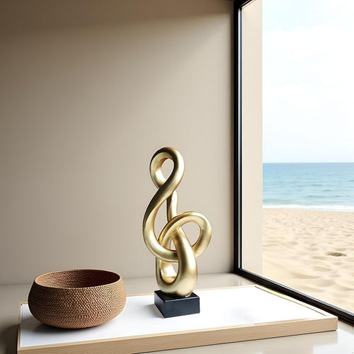 16" Modern Abstract Ribbon Decorative Sculpture, Knot Sculptures,Home Decor,Coffee Table Statues,Dining Living Room Desk Decor,Musical Note,Golden