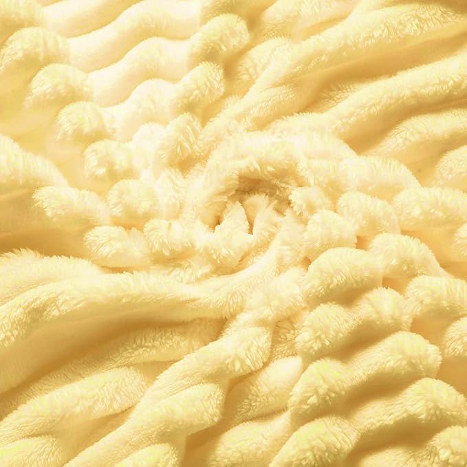 Bnuitland Light Yellow Fleece Throw Blanket 90"x90",300GSM Large Big Soft Cozy Warm Lightweight Stripe Pattern for Bed Sofa Home Decor,Suitable for Adults Family All Season